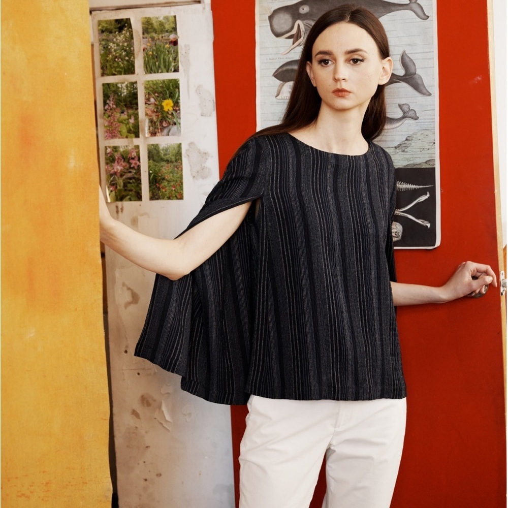 Kal RIEMAN Jolene cape top variegated striped gauze medium quiet luxury $335 ret